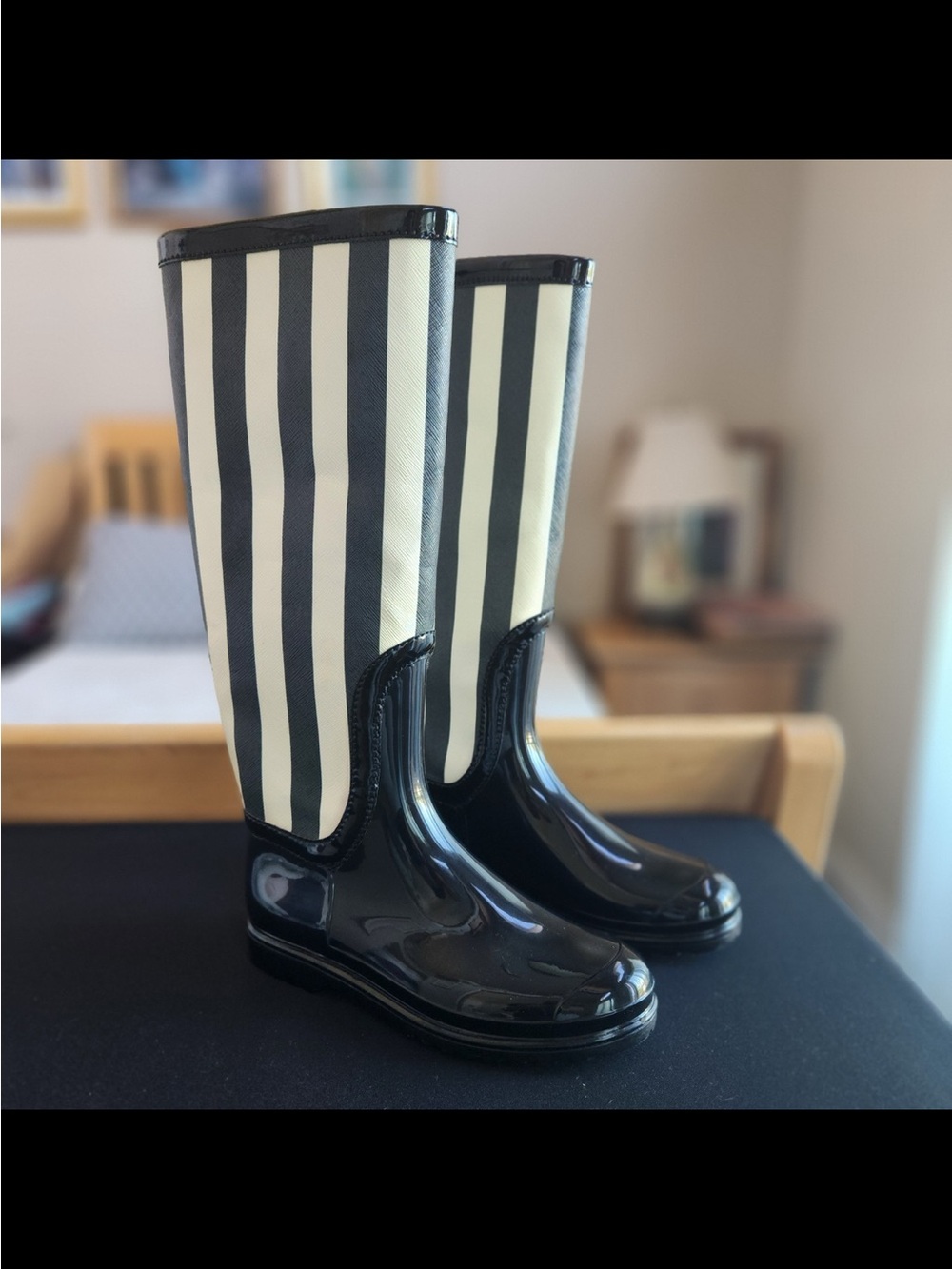 Dolce & Gabanna D&G striped faux patent-leather rainboots rubber boots shoes